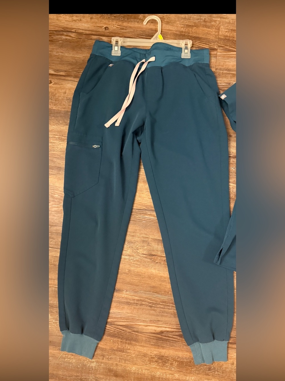 Figs Caribbean blue Jogger Pants with Pink Drawstring